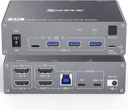 USB Type C Docking Station Dual Monitor KVM Switch 2 Monitors 2 Computers USB-C HDMI 5Gbps 4K@60Hz KVM Switch for Laptop & Desktop PC, 100W PD Charging, with Type-C 3.1 Gen2 Cable and Wired Remote
