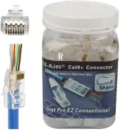PETECHTOOL RJ45 CAT6A CAT6 Pass through Connectors 23 AWG Cables 50-Pack - End B