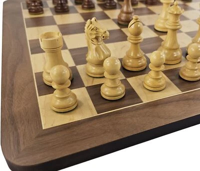 4 QNS Acacia Supreme Knight Staunton Wood Chess Set W/ 19" Walnut & Maple Board