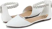 [Daisy Fuentes] Women’s Ankle-Strap D’Orsay Flats – Braided Embellished Strap, Pointed Toe, Zipper Closure – Comfortable Casual and Dressy Shoes