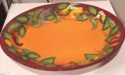 Peas in a Pod By Laurie Gates Ware Oval Serving Platter Orange Fruit 19 Inches