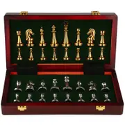 Metal Chess Set High-grade Gift Travel International Chess Game Folding Wooden Mold Chessboard Kirsite Chess Pieces Chessman -Gold Silver