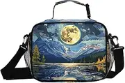 Moon Landscape Lake Insulated Lunch Box for Women Men - Ideal for Work, Picnics - Includes Adjustable Shoulder Strap
