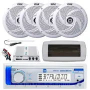 Dual Bluetooth Marine Radio, Cover, Antenna,Amp w/Kit, 4x 8'' 320W White Speaker