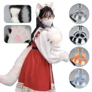 Faux Fur Beast Animals Ears Headband Stripe Plush Tail Hairband Cosplay Costume