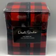 4pc Dwell Studio Red Black Buffalo Plaid FULL Sheet Set Cotton Flannel Holiday