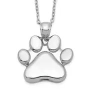 Sterling Silver Rhodium-Plated Paw Print Ash Holder 18In Necklace