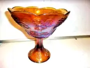 Indiana Glass Amber Carnival Grape Pedestal Center Piece Compote Candy Dish