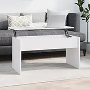 White Coffee Table 102x50.5x52.5 cm, Engineered Wood with Lift-Top Design and Hidden Storage, Versatile and Modern Living Room Furniture