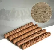 1X Pottery Tool Embossing Wood Hand Rollers for Stamp Clay Pattern Modeling Home