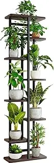 YOCOMEY Wood 8 Tier 9 Potted Tall Plant Stand Metal Rack, Multiple Flower Pot Holder Shelves Rack, Planter Shelf Display Rack Storage Organizer for Balcony Garden Indoor Outdoor Corner(Black)