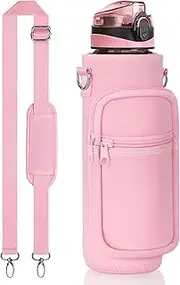 Water Bottle Bag,Water Bottle Holder with Strap for Walking,Water Bottle Carrier with Strap,Water Bottle Sling Bag Sleeve Solder Carrier for Men/Women Walking Hiking Camping. (Pink)