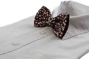 [Zasel] Mens Dark Red Brown Floral Patterned Bow Tie Dark Red, Brown, Cream