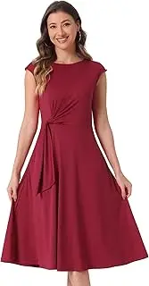 [Allegra K] Women's Sleeveless Dress Round Neck Zip Work Office Elegant A-Line Midi Dresses