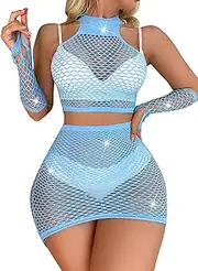 [L04BABY] Women's See Through Mesh Lingerie Long Sleeve Backless Bodysuit Nightwear