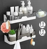 EigPluy 2 Pack Shower Caddy, Adhesive Shower Shelf,Drilling Free Shower Storage Rack,Wall Mount Shower Organizer Rack for Bathroom/Kitchen(with Soap Holder and 4 Hooks)