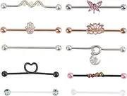 [NICENEEDED] 10 PCS Industrial Piercing Jewelry, Stainless Steel Cartilage Helix Pierce Earring, Butterfly Heart Industrial Piercing Bar Cartilage Earring Studs for Women Men, 4.5cm, stainless, no