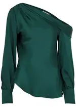 Jonathan Simkhai Alice One-shoulder Satin top - Dark Green - S (UK8-10 / S) S (UK8-10 / S)
