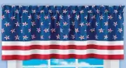 1 Fabric Printed Valance(18"x60")(no tiers/drapes)PATRIOTIC,USA,AMERICAN FLAG,CE
