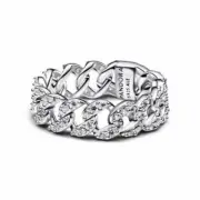 Pandora Pavé Cuban Chain Ring 193557C01-56 - Sterling Silver, Cubic Zirconia, Si