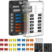 UCkasayfy 12 Way Fuse Box 12V/24V DC ATC/ATO Fuse Block with 24 pcs Fuses LED Indicator Negative Bus for Automotive, Car, Boat, RV, Truck, Marine