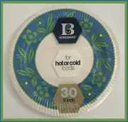 Vtg BONDWARE 9” Paper Plates For Hot/Cold Food-Blue/Green 70s Floral-Qty 30-NIP!