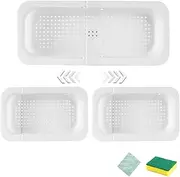 Extendable Sink Colande,Sink Colander for Kitchen Washbasin,Over The Sink Colander Strainer Basket for Wash Vegetables and Fruits Dry Dishes,Home Kitchen Essentials (White)