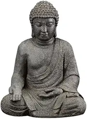 LuxenHome 19" Fiber Stone Meditating Buddha Garden Statue, Buddha Garden Art, Buddha Outdoor Sculpture for Patio Courtyard Backyard