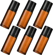 6PCS Roll on Bottles, 50ml Brown Glass Roller Bottles for Oils, Refillable Empty Roller Ball Applicator for Essential Oil Fragrance Cosmetics for Essential Oils