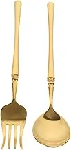 OFFSCH 1 Set Spoon Kitchen Black Silverware Serving Spoons Forks Cutlery Utensil Portable Western Restaurant Tableware Cake Fork Spoon Kit Golden Stainless Steel