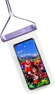 Waterproof Phone Pouch, 7.87 x 4.33 inches, Easy Lock & Heavy Duty Clear Case with Lanyard, Dry Bag for Swimming and Beach for iPhone 16 15 14 13 Pro Max Cellphone Kayak Accessories (Purple)