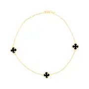 Black Clover Anklet in 9kt Yellow Gold Silver Infused