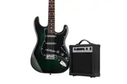 Melodic 39 Inch Electric Guitar with Bonus Amplifier Beginner Full Size Black and Green