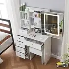 Dressing Table Stool Set With Smart LED Mirror & 6 Shelves Makeup Vanity Desk AU