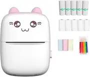 Bluetooth Pocket Mini Wireless Thermal Label Printer for Android iOS Smartphone, Inkless Printing Photo, Receipt, Sticker, Study Notes...+14 Roll Paper and Coloured Pens (Pink-Funprint App)