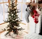 NWT! Cream & Red Stripes-52" Round Christmas Tree Skirt Hearth & Hand Magnolia