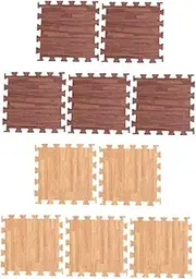 JUMPLAWN 10Pcs Interlocking Eva Wood Grain Floor Mats Gym Flooring Tiles Thick Slip Puzzle Mats for Home Office Playroom and Exercise Areas Durable Cushioning