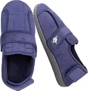 [EUROPEAN SOFTEST] Men's Wide 80-D Memory Foam Diabetic Slippers with Adjustable Closures Breathable Washable Indoor/Outdoor House Shoe w/Anti Slip Sole, Navy Blue, 10 Wide