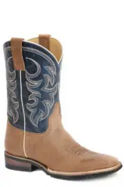 New! Roper Men's TAN & MARBLED BLUE 'MAN'S MAN' COWBOY BOOTS Square toe 8 SIZES!
