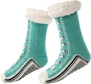 [Generic] Cashmere Slipper Socks | Ultra-thick Cashmere Slipper Home Socks | Non Slip Thermal Lining Warm Home Grippers - Christmas Slipper Socks For Women And Men, Lake Blue, 8 UK