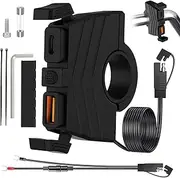 54 W Motorcycle USB Socket 12 V, Motorcycle Charger Waterproof with Switches, 18 W QC 3.0 USB-A and 36 W PD 3.0 Type-C Socket for 12 V ~ 24 V Motorcycle Motorhome