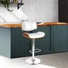Gas Lift Bar Stool Kitchen Swivel Chair PU Leather Padded Wooden Seat Steel Base