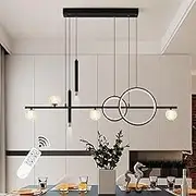 ORANOOR Modern LED Pendant Lights, Dimmable 47in Linear LED Chandelier Lighting, Upgraded Black & Gold Dining Room Hanging Light Fixtures Kitchen Island Globe Pendant Light for Dining Table (4200lm)