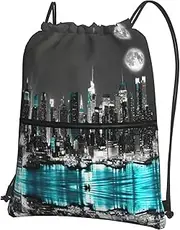 EdWal New York Paintings Print Drawstring Backpack Gym Bags Sports Bags With Zipper Pocket For Travel Beach, Black, One Size
