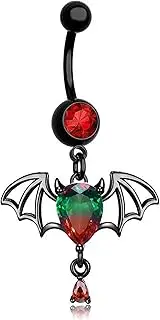 [KUNASSHIR] 14G Rainbow Bat Belly Piercing Bar Dangle Navel Ring Belly Button Rings Belly Button Bar Navel Piercing Jewellery for Halloween, Stainless Steel