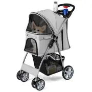 Folding Pet Stroller with Storage Basket and Adjustable Canopy-Gray - Color: Gra