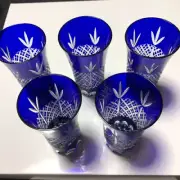 Manyo Kiriko Glass Set of 5 blue Small handmade Octagonal basket pattern New