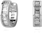 [Street Knitted] White Gold Plated 925 Sterling Silver Brilliant Cubic Zirconia Huggie Trendy Elegant Hypoallergenic Iced Cz Baguette Hoop Earrings For Men Women, Medium, Sterling Silver, Cubic Zirconia