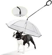 Clear Dog Umbrella with Leash and C- Shape Handle,Waterproof PE Pet Umbrella with Fabric and Stainless Steel Frame for Rain Snow Wind Protection for Doggy Puppy, Dog Raincoat for Dog Walking