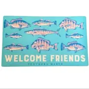 Southern Marsh Turquoise Welcome Friends With Fish Graphics Doormat Home Decor